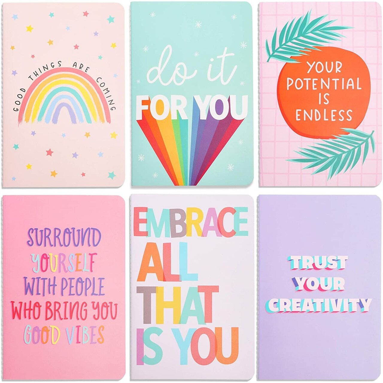 Uplifting Inspirational Journal Notebooks (5.5 x 8.3 in, 6 Pack)
